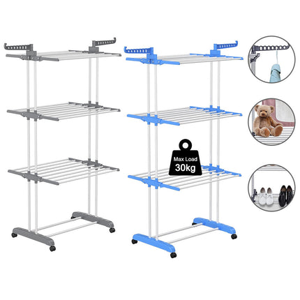 Movable Foldable Clothes Airers Drying Rack Slidable Wheels Space Save