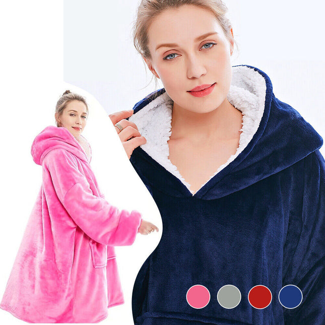 Unisex Adult Pajamas Blanket Hoodie Large Pocket Cozy Winter Soft Fleece