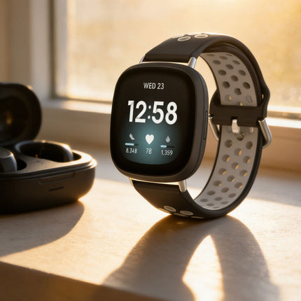 Black & Grey Fitbit Versa 3, Versa 4 & Sense,  Sense2 Watch Strap Replacement Silicone Sports Wrist Band