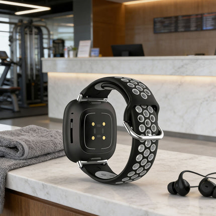 Black & Grey Fitbit Versa 3, Versa 4 & Sense,  Sense2 Watch Strap Replacement Silicone Sports Wrist Band