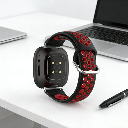 Black & Red Fitbit Versa 3, Versa 4 & Sense,  Sense2 Watch Strap Replacement Silicone Sports Wrist Band
