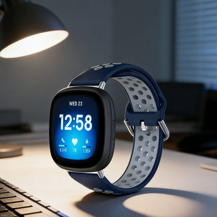 Blue & Grey Fitbit Versa 3, Versa 4 & Sense,  Sense2 Watch Strap Replacement Silicone Sports Wrist Band