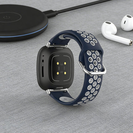 Blue & Grey Fitbit Versa 3, Versa 4 & Sense,  Sense2 Watch Strap Replacement Silicone Sports Wrist Band