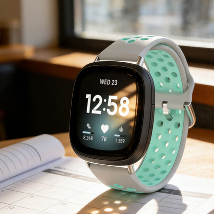 Grey & Cyan Fitbit Versa 3, Versa 4 & Sense,  Sense2 Watch Strap Replacement Silicone Sports Wrist Band