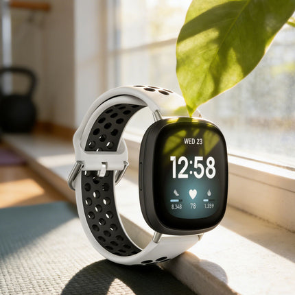 White & Black Fitbit Versa 3, Versa 4 & Sense,  Sense2 Watch Strap Replacement Silicone Sports Wrist Band