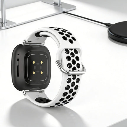 White & Black Fitbit Versa 3, Versa 4 & Sense,  Sense2 Watch Strap Replacement Silicone Sports Wrist Band