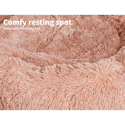 Pink 100CM Dog Cat Pet Calming Bed Warm Soft Plush Round Nest Comfy Sleeping Extra Large