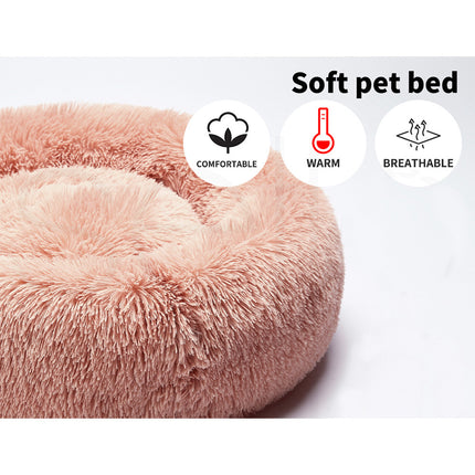Pink 100CM Dog Cat Pet Calming Bed Warm Soft Plush Round Nest Comfy Sleeping Extra Large