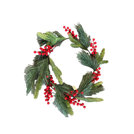 1.6M Christmas Pine & Red Berry Garland Artificial Festive Greenery Holiday Decor