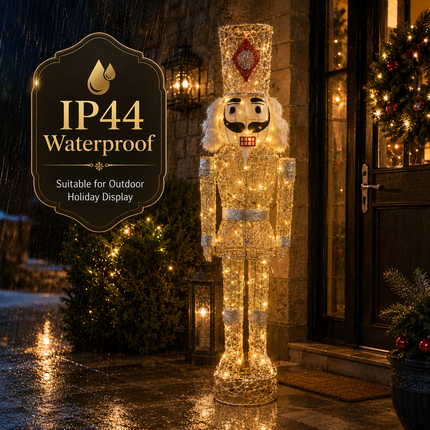 150cm Champagne Gold Lighted Christmas Nutcracker Soldier Metal Plug-In LED Standing Xmas Decoration with 2m Power Cord for Home Entryway Living Room Shopfront and Holiday Display