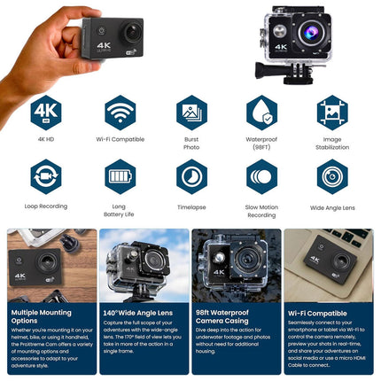 4K 2'' Ultra HD 1080P Sport WiFi 16MP Cam Action Camera DV Video Recorder Go Pro