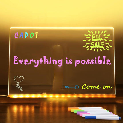 30*20CM LED Note Board With Colors Acrylic Dry Erase Board With Light
