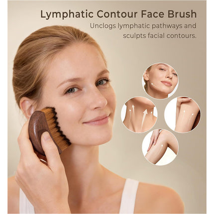 2Pack Red Peach Wood  Lymphatic Contour Face Brush, Dry Brushing Face Brush,Lymphatic Drainage Massage
