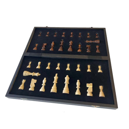 39cm Folding Wooden Chess Set Ebony & Oak Timber with Stable Pieces