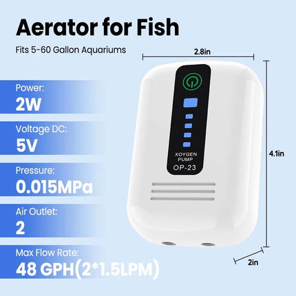 Ultra Quiet Portable USB Rechargeable Aquarium Fish Tank Oxygen Air Pump Aerator