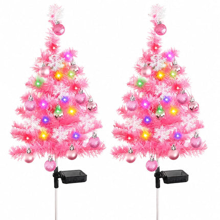 2PCS Pink Solar Christmas Tree Lights, Waterproof Solar Christmas Outdoor