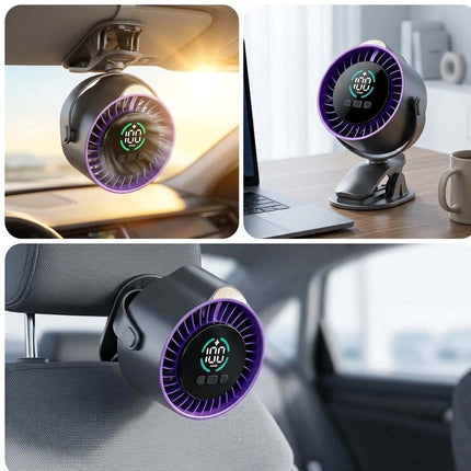Rechargeable Turbine Clip-On Fan 100-Speed USB Desk Car Fan with LED Display