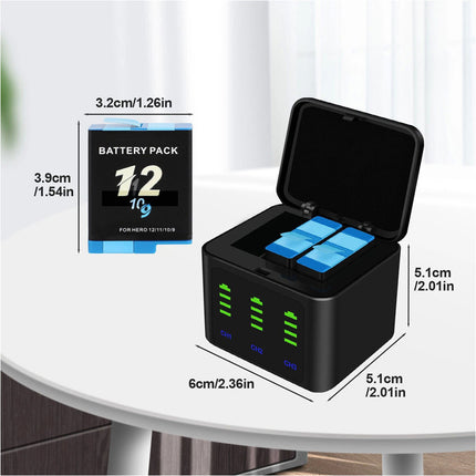 3-Slot Battery Charger For GoPro HERO 9 10 11 12 w/ 2*2000mAh Batteries