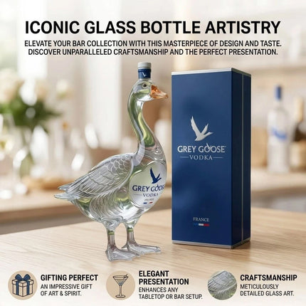 3D Sculpted Grey Goose Glass Whiskey Bottle for Home Bar Tabletop