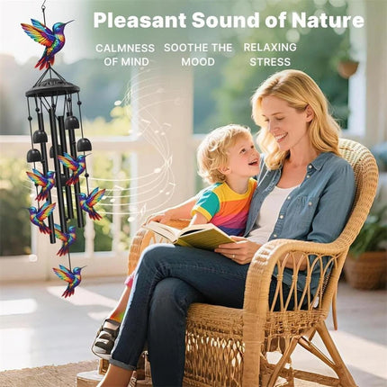Hummingbird Wind Chimes Black Metal Windchimes Outdoors, Hummingbirds Gifts
