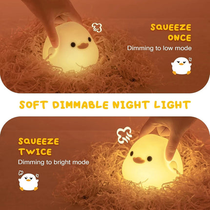 Cute Duck Shape Silicone LED Night Light, Dimmable Rechargeable Touch Lamp
