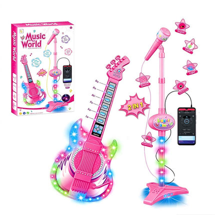 Guitar and Microphone Set with Music&Colorful Light Karaoke Toys Gift