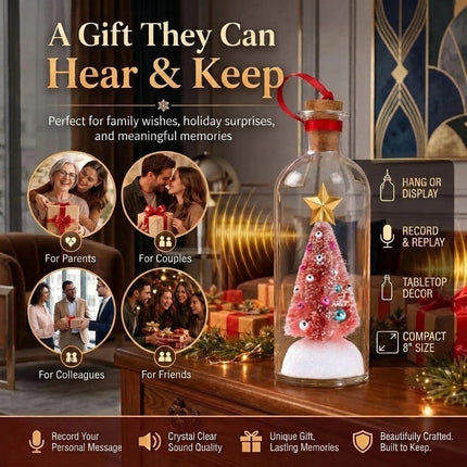 Christmas Tree Message in a Bottle with LED Voice Recording Message Decors  （1PCS Pink）