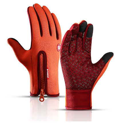 Orange Waterproof Winter Cycling Gloves Full Finger Touchscreen Bike Gloves