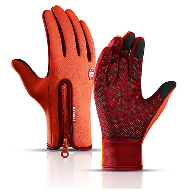 Orange Waterproof Winter Cycling Gloves Full Finger Touchscreen Bike Gloves