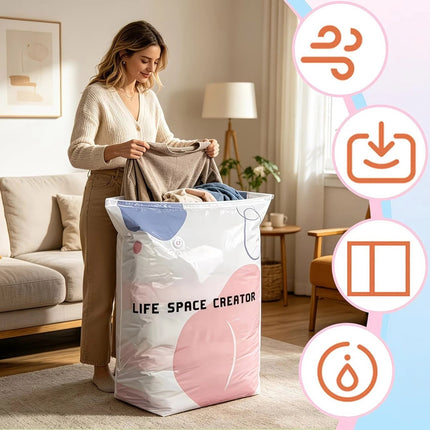Large No-Pump 3D Vacuum Storage Bags Suitable for Bedding, Clothes, Travel