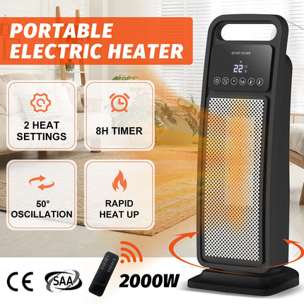 2000W Ceramic Tower Air Conditioner 3 Modes Portable Oscillating Remote Control
