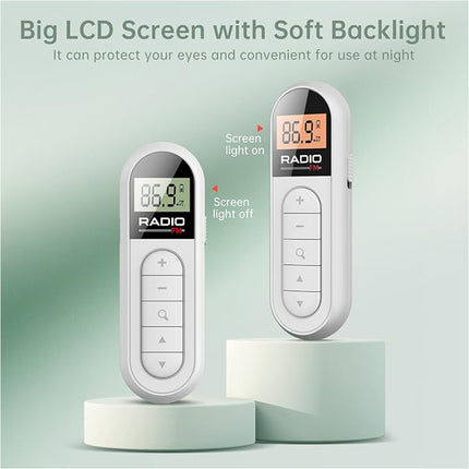 Pocket Digital LCD FM Radio 76 108MHZ Rechargeable For Outdoor Walking Jogging White