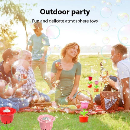 Rose Flower Bubble Blower Machine Auto LED Light Rechargeable Red No Liquid