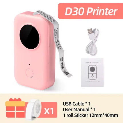 D30 Bluetooth Label Maker Machine Portable Sticker Barcode Thermal Label Printer   (Rosa Drucker+ 1 Rollenpapier)