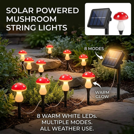 8Pcs Solar Mushroom Lights LED Fairy String Light Outdoor Garden Path Xmas Decor Lamp