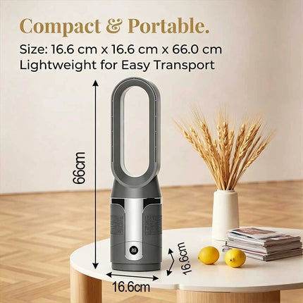 Black 2-in-1 Cooling & Heating Bladeless Tower Fan with Remote