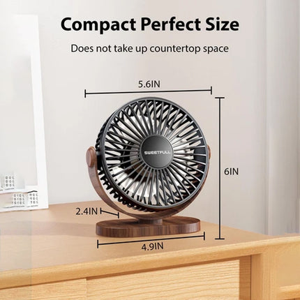 Desk Fan Small USB Quiet 3 Speed Portable 360° Adjustable Personal Fan Black