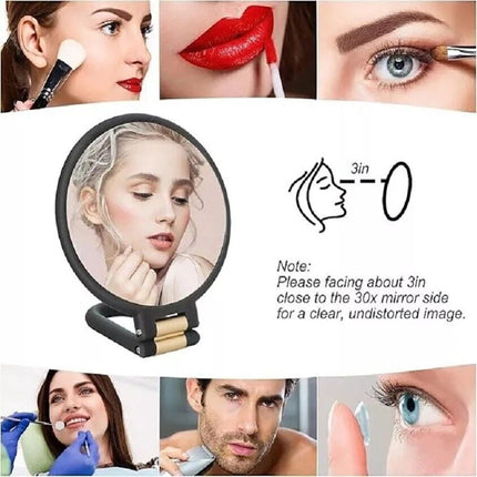 30X Magnifying Mirror Travel Hand Mirrors w/ Handle Handheld Mirror