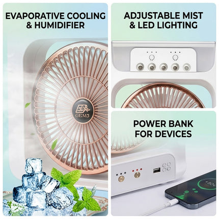 Portable Solar Air Cooler Fan with Humidifier Bluetooth Speaker and Camping Light