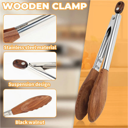 Walnut Wood Tong Versatile Kitchen Wooden Tong with Stainless Steel Handle