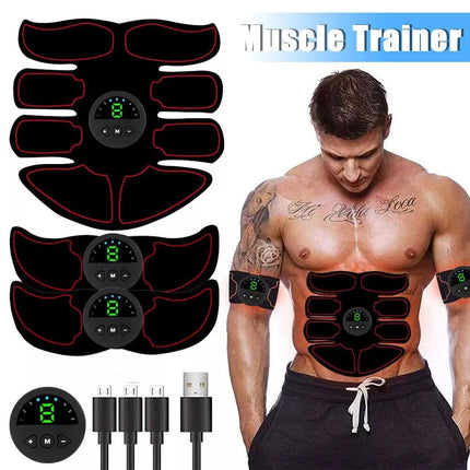 EMS Rechargeable Abdominal Arms Hips Stimulator Muscle Trainer For Gym Fitness 6 Mode 19 Intensity Red