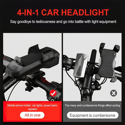 LED 4 In 1 Horn LED Bike Headlight Lamp Horn Power USB Rechargeable 3 Mode