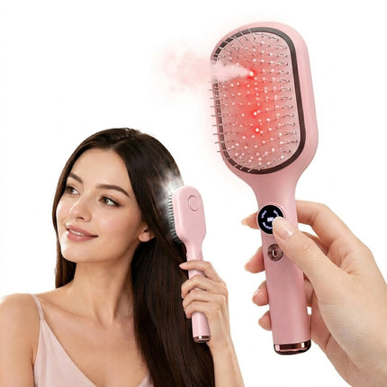 Electric Misting Air Cushion Hair Brush Steam Styling Tool Scalp Massage Comb Pink