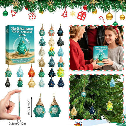 2026 24 Days Surprise Sea Glass Gnome Advent Calendar Acrylic Hanging Decoration