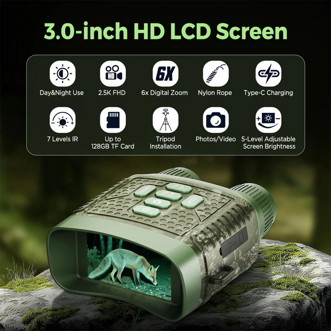 2.5K Night Vision Goggles Infrared Digital Binoculars 6X Zoom + 2000mAh Hunting