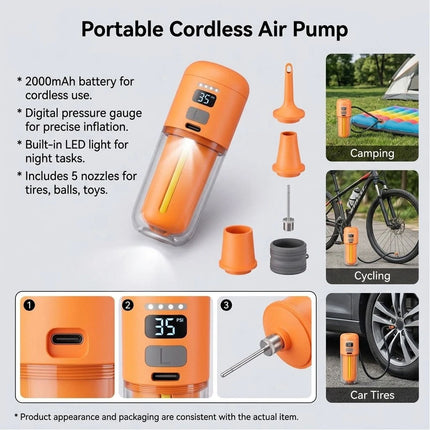Portable Air Pump for Inflatables 430L/min Ultra Fast Air Mattress Pump, 2000 MA
