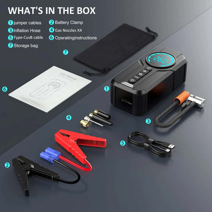 8000A Car Jump Starter with Air Compressor Portable Car Battery Booster with LED