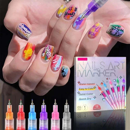 12Pcs 3D Nail Art Drawing Pen Waterproof Painting Liner Drawing Embellishing