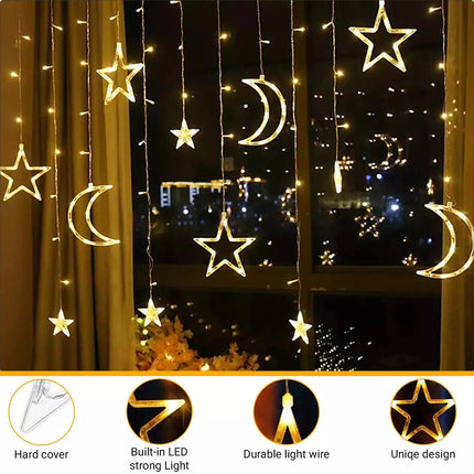 138 LED Moon Star Warm White Curtain Lights With 8 Functions & Memory