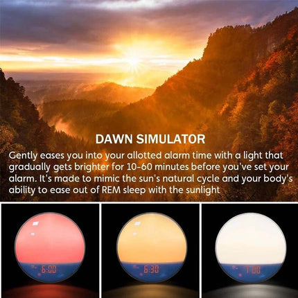 Colored Sunrise Wake-up Light Sunset Simulation Alarm Clock FM LED Night Lamp